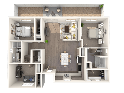 Floor plan for 3 beds, 2 baths, 1271 sqft